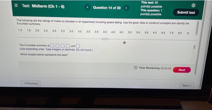 speed dating. Use the given data to construct a boxplot and Identify