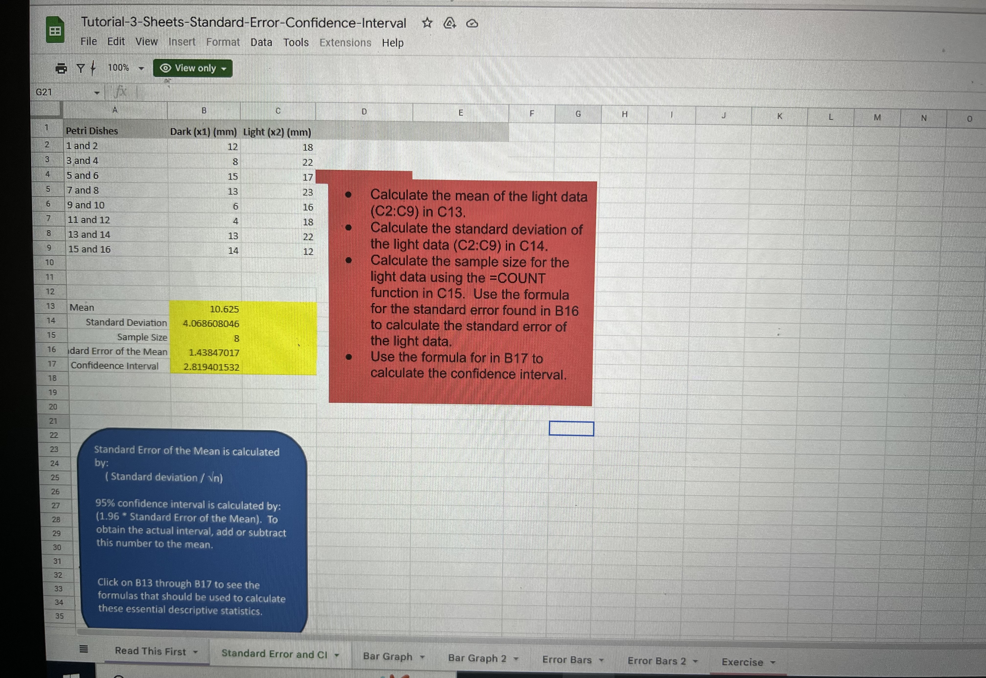  Tutorial-3-Sheets-Standard-Error-Confidence-Interval * @ @ File Edit View Insert Format Data Tools