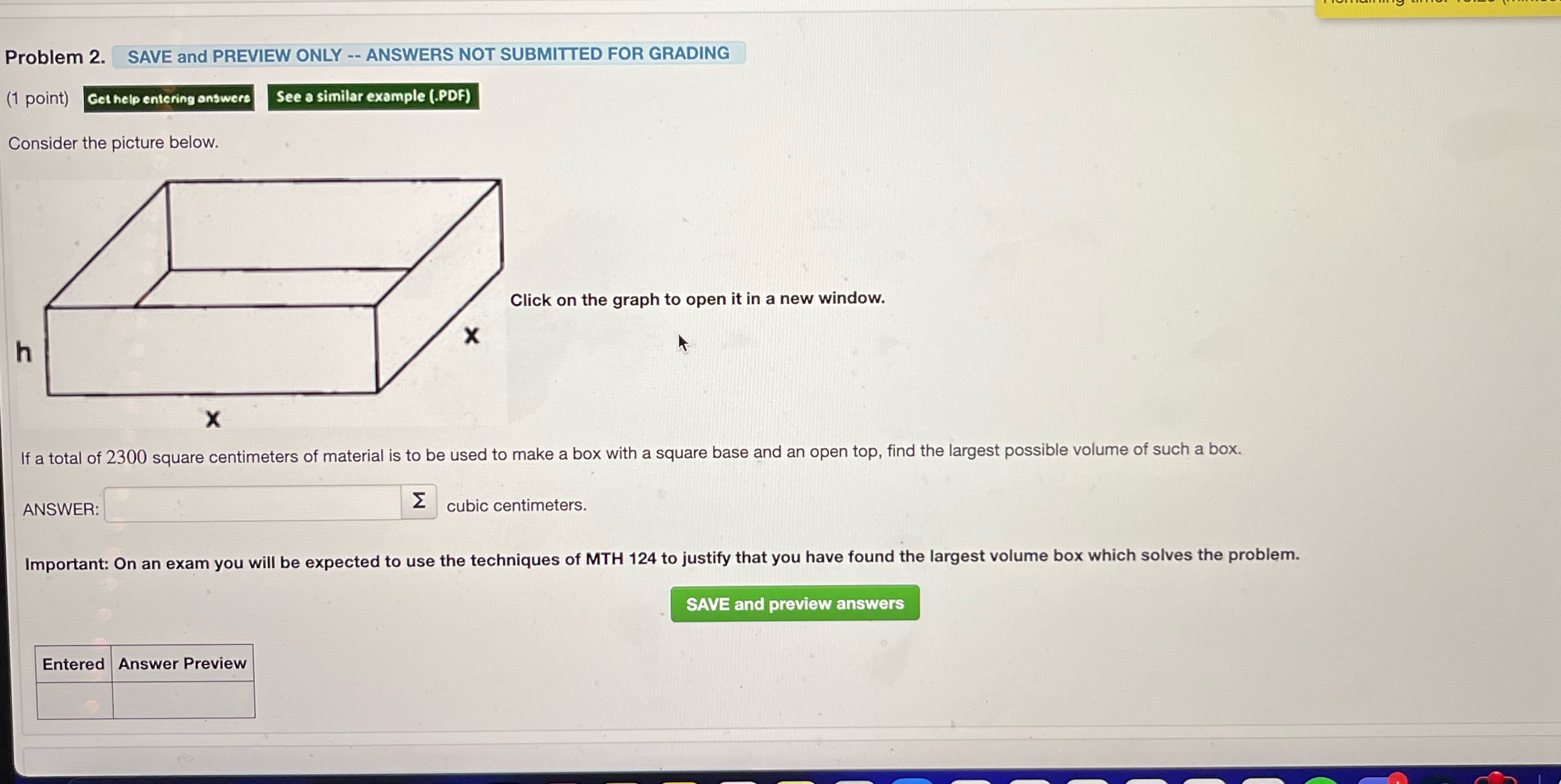  Problem 2. SAVE and PREVIEW ONLY -- ANSWERS NOT SUBMITTED FOR