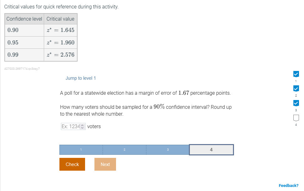 value 0.90 0.95 0.99 Jump to level 1 A poll for a
