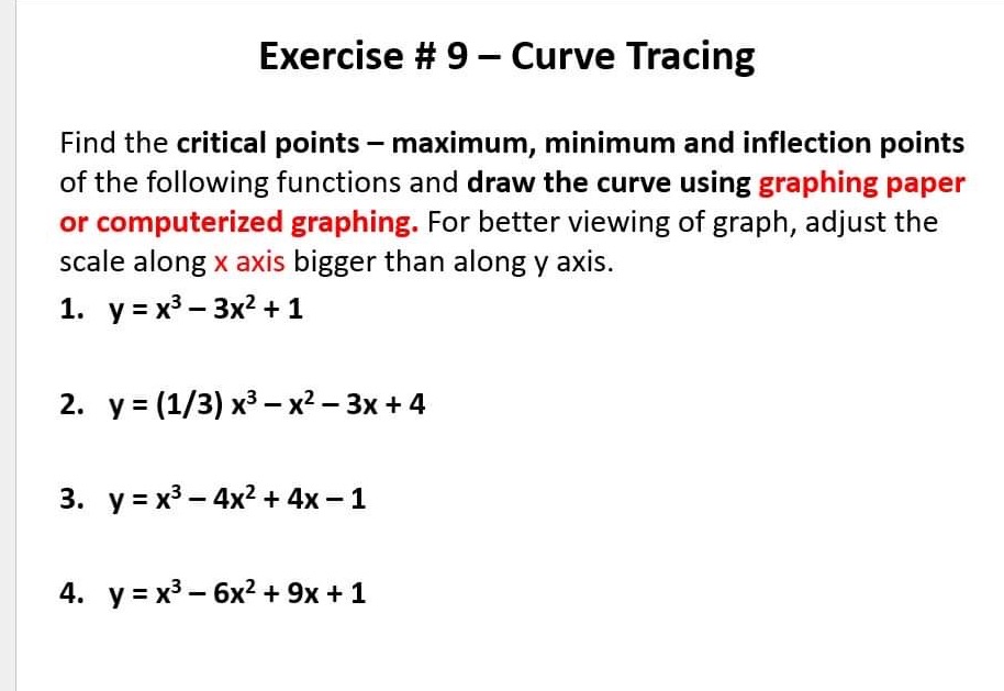 Please Find the critical points - maximum, minimum and inflection points of