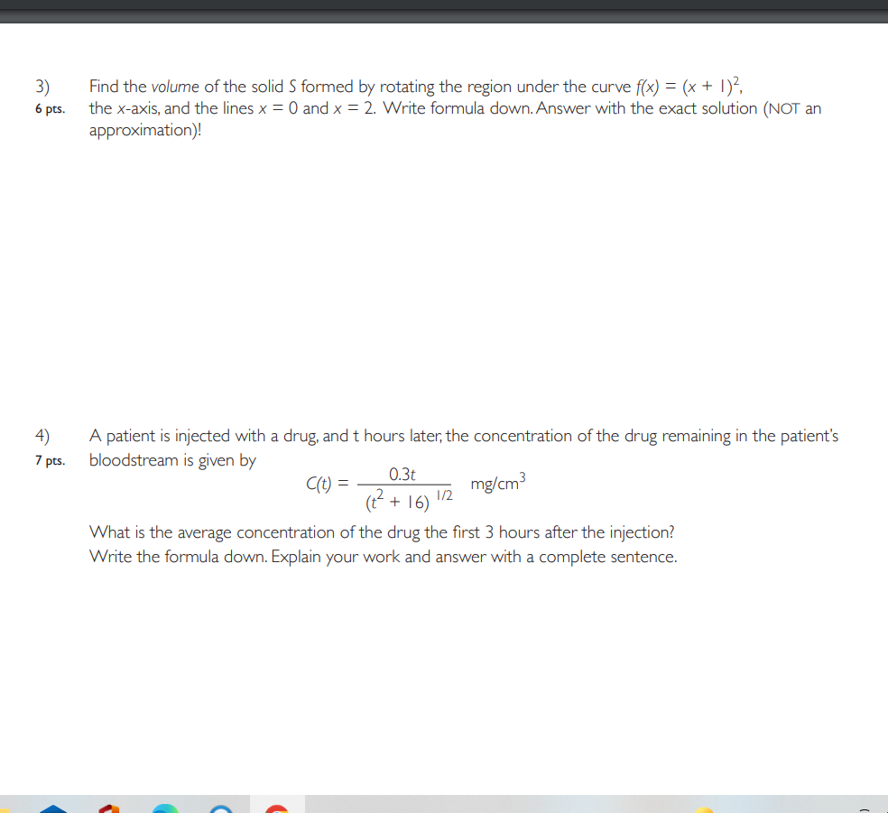  3) Find the volume ofthe solid 5 formed by rotating the