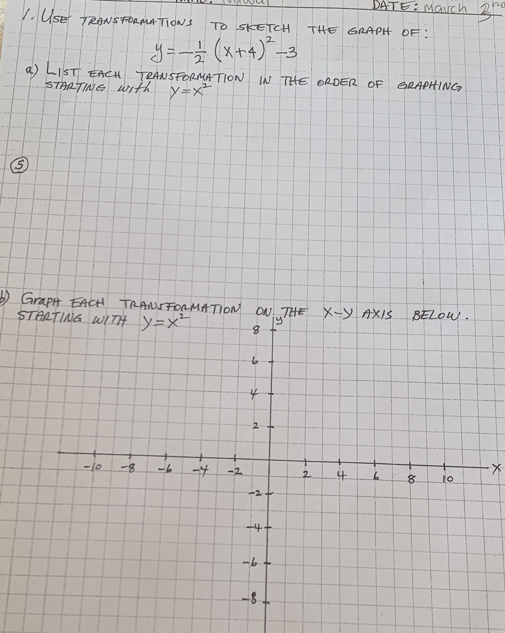  DATE : March 2ro V. USE TRANSFORMATIONS TO SKETCH THE GRAPH