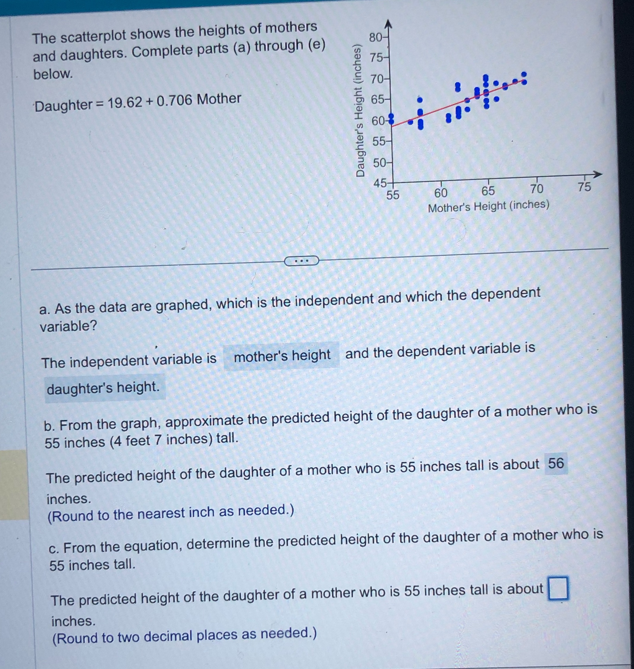 What is the predicted height l The scatterplot shows the heights of