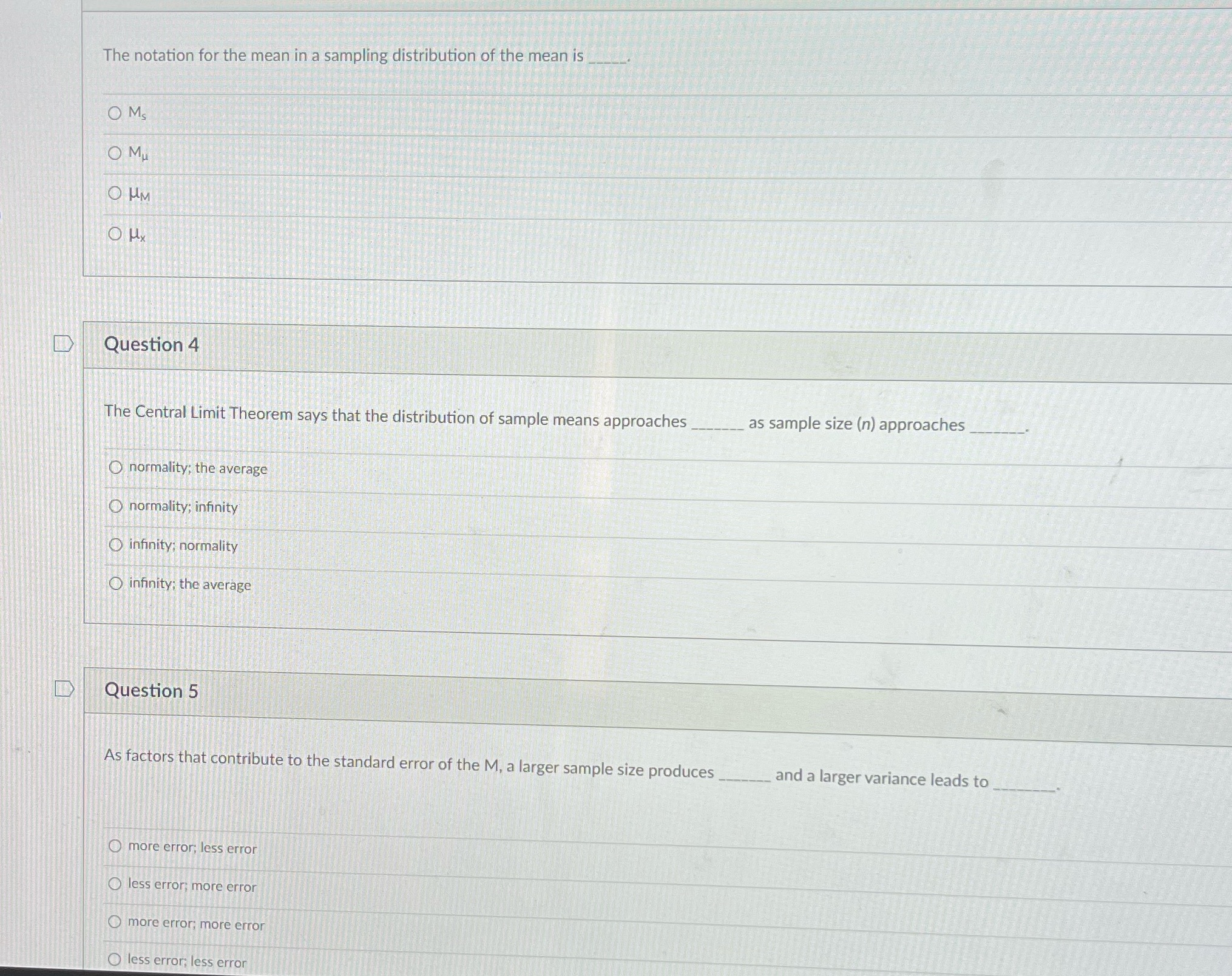  The notation for the mean in a sampling distribution of the