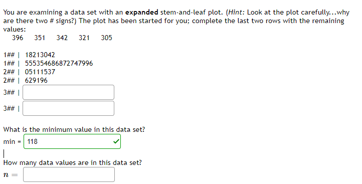  You are examining a data set with an expanded stem-and-leaf plot.