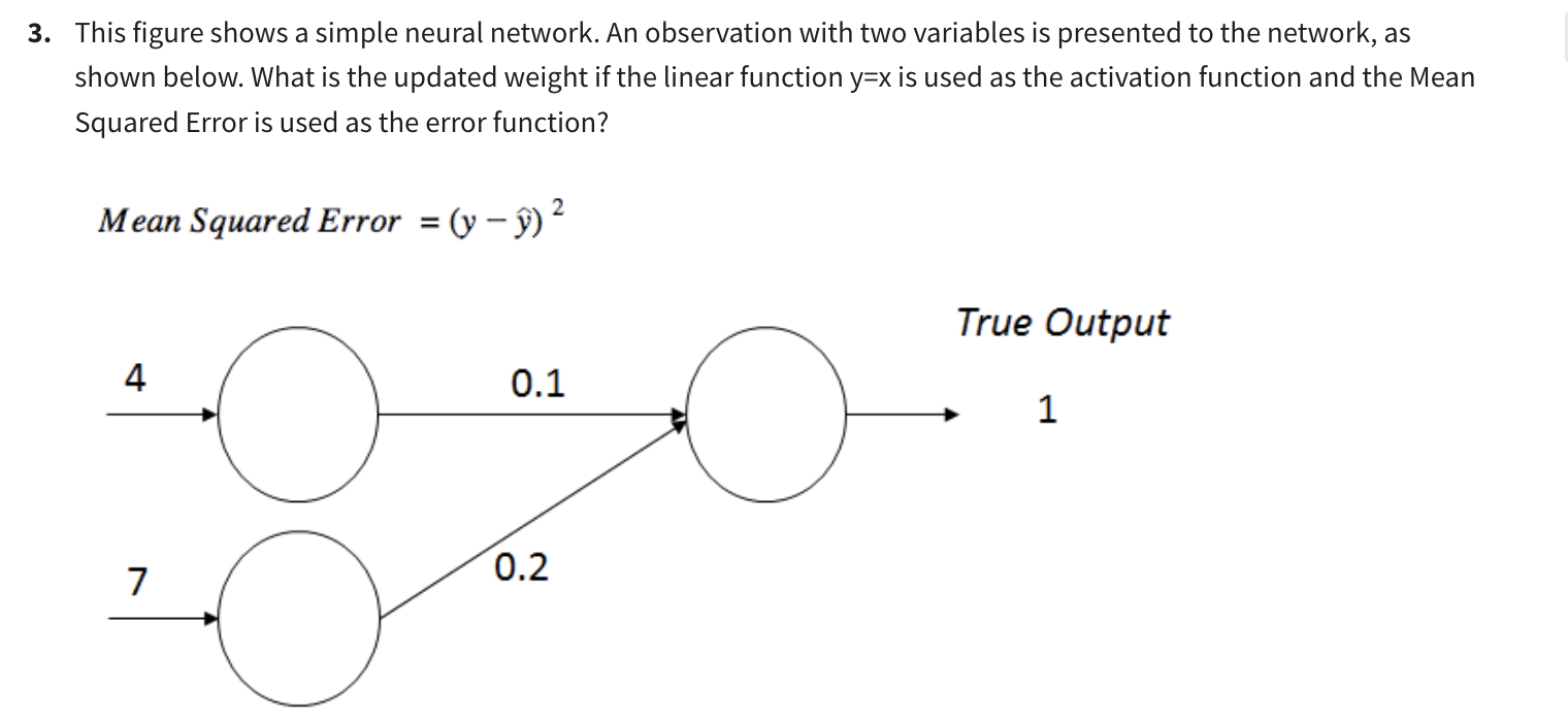 two variables is presented to the network, as shown below. What is