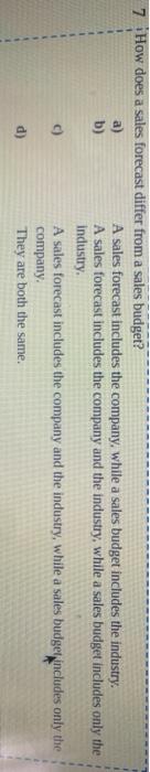 a) b) c) 06 d) A sales forecast includes the company, while
