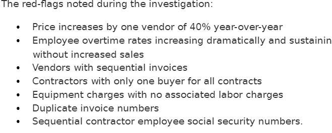 The red-flags noted during the investigation: Price increases by one vendor of