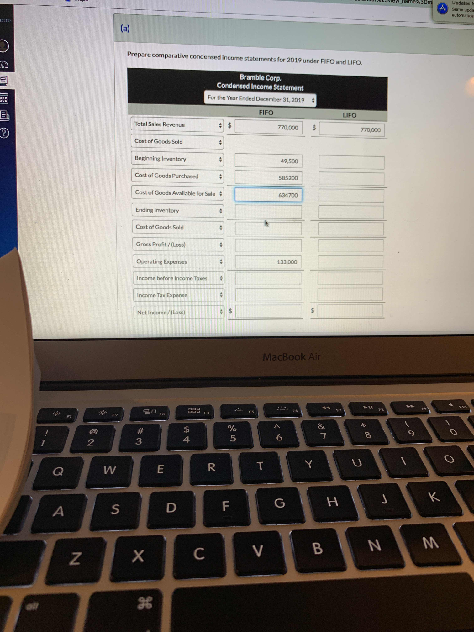  Updates Some upda automatica (a) Prepare comparative condensed income statements for