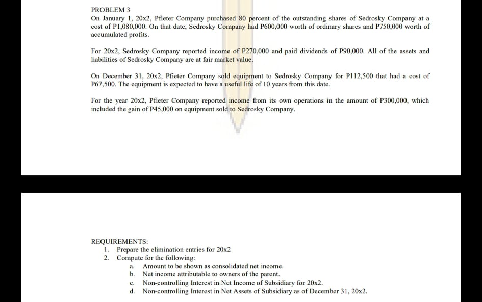in subsidiary account on December 31, 20x1:2.The Dividend income/investment income for 20x1:3.The