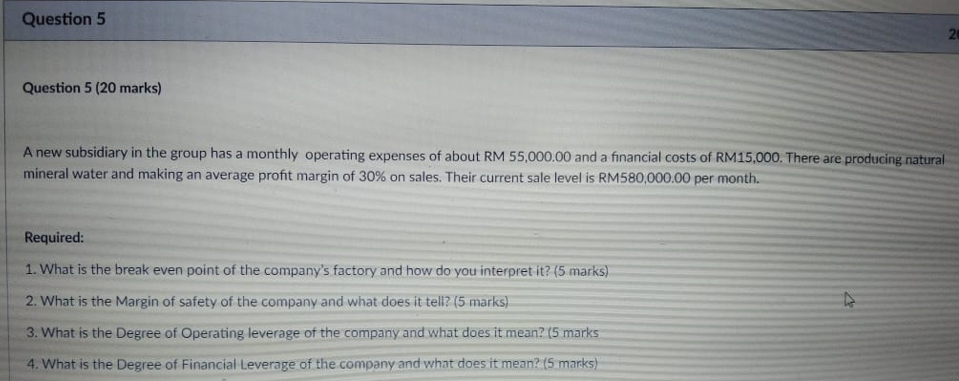 Question 5 Question 5 (20 marks) A new subsidiary in the group