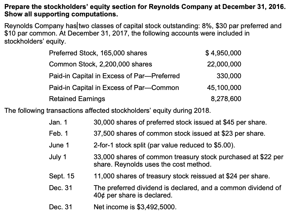 How do I account for the 2-for-1 stock split in the problem