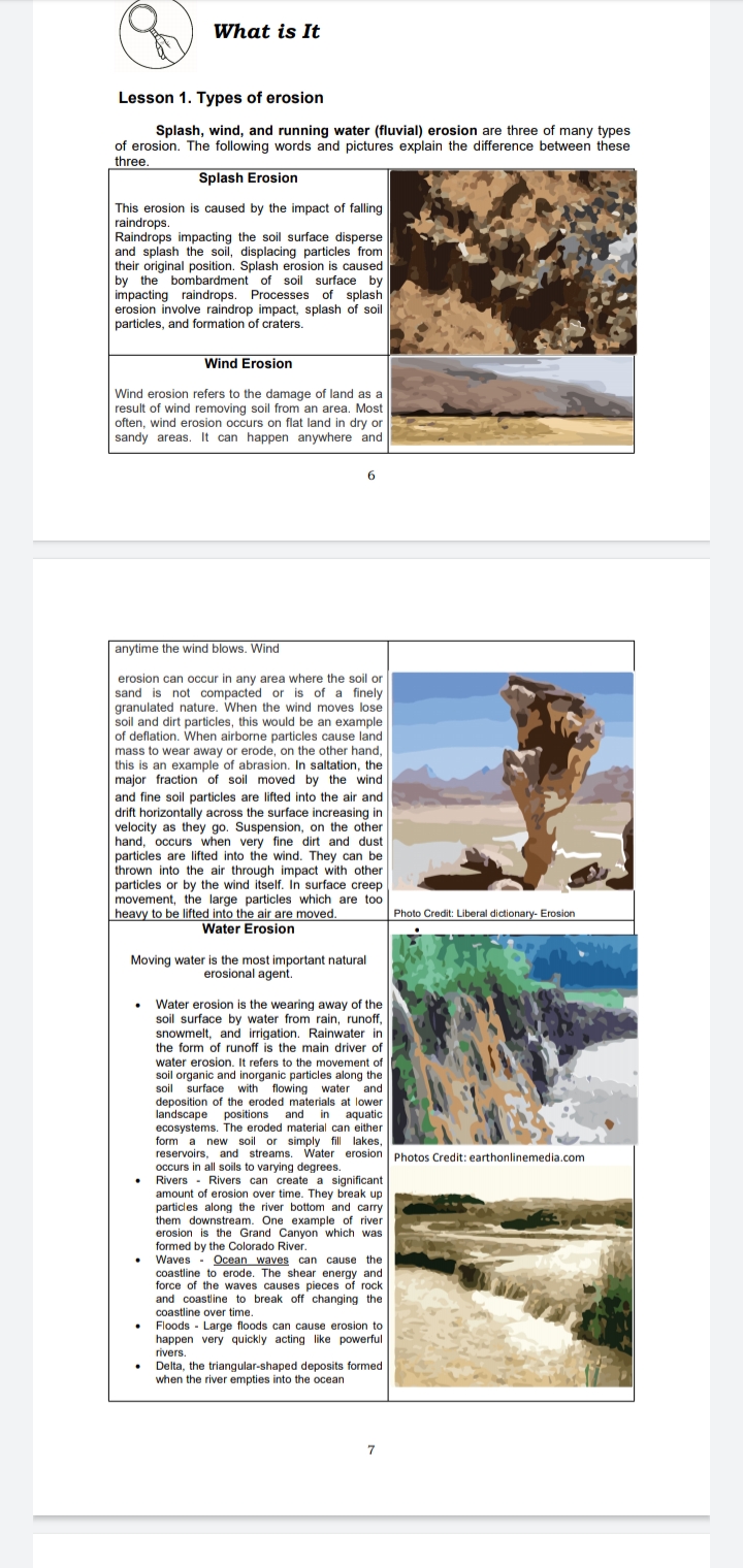 New Activity 1: Kinds of Erosion Materials: Splash erosion o large piece