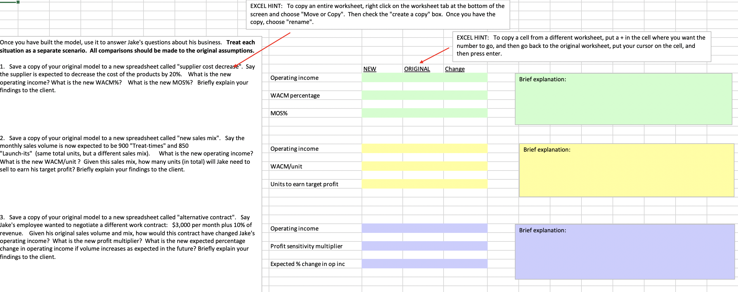 multiproduct profitability analysis You have been hired by Jake to build a