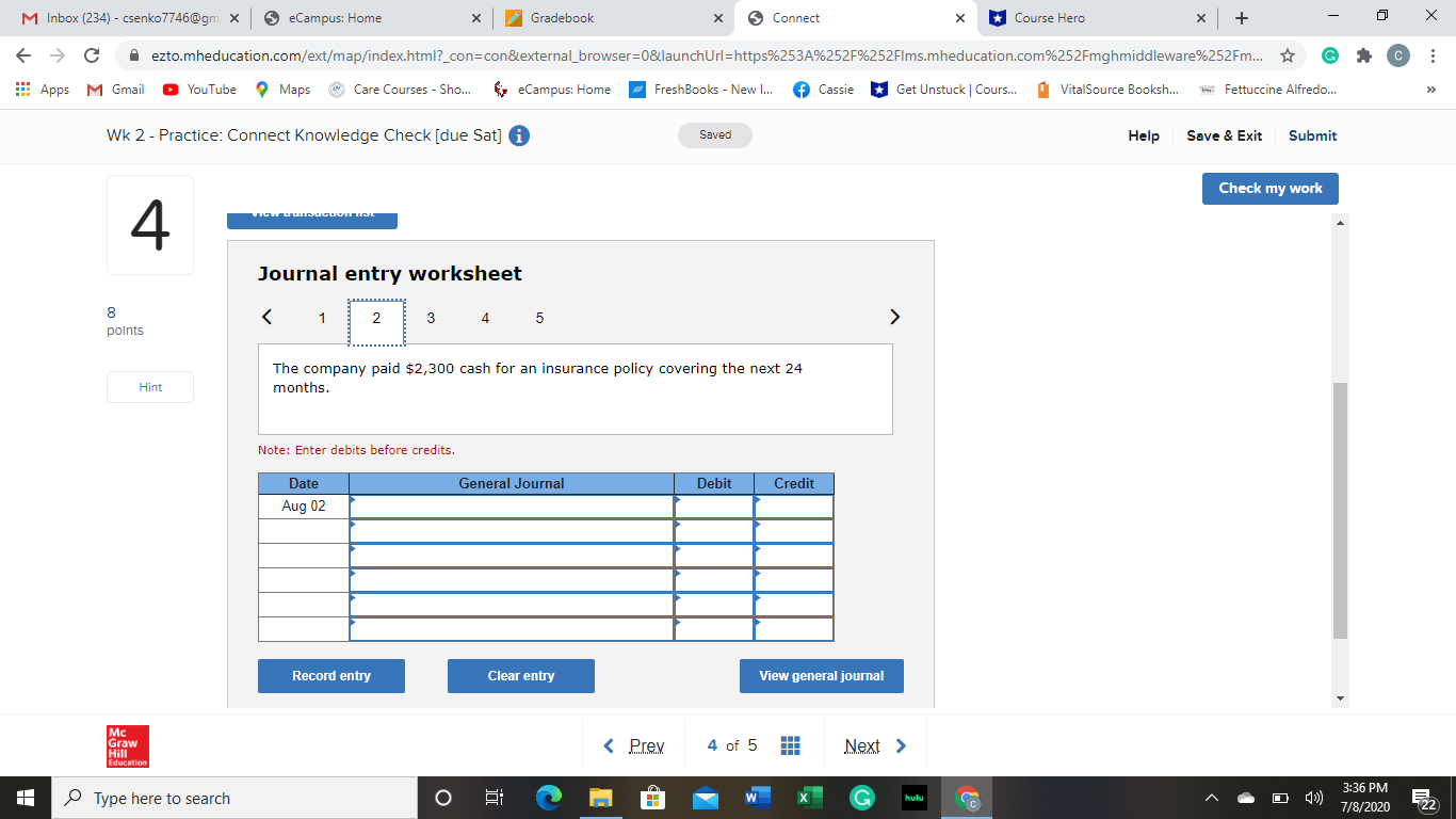 answer for entry 2 M Inbox (234) - csenko7746@gm x | eCampus: