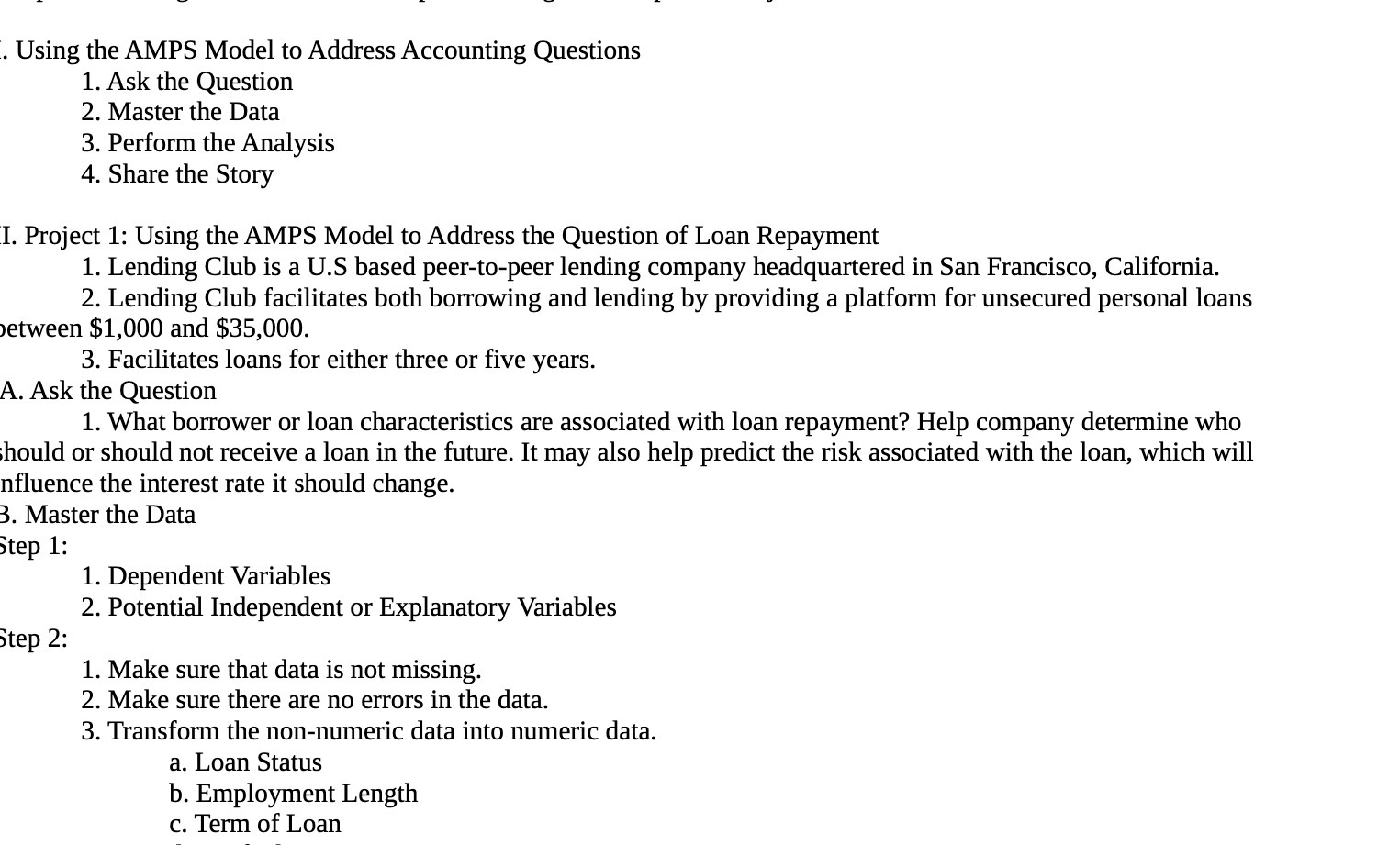 . Using the AMPS Model to Address Accounting Questions 1. Ask the
