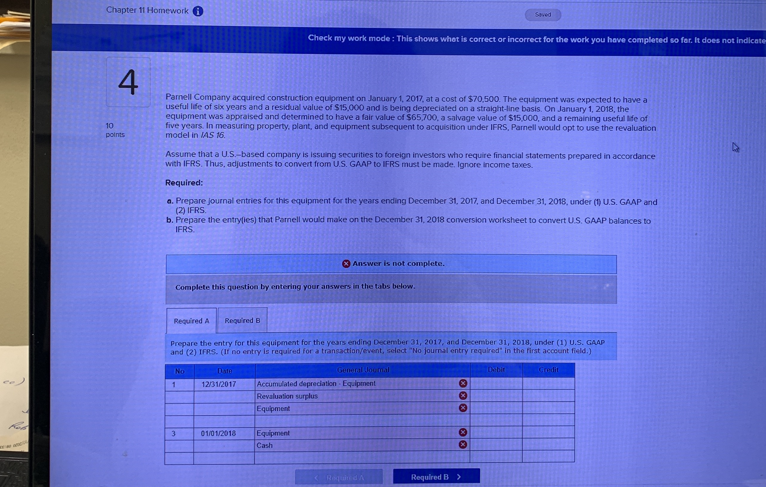 Please help me ASAP Chapter 11 Homework i Saved Check my work
