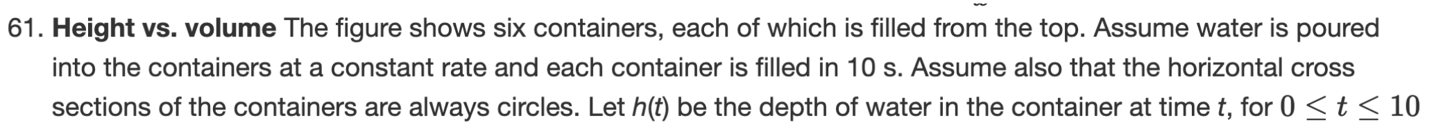 sections of the containers are always circles. Let h(t) be the depth