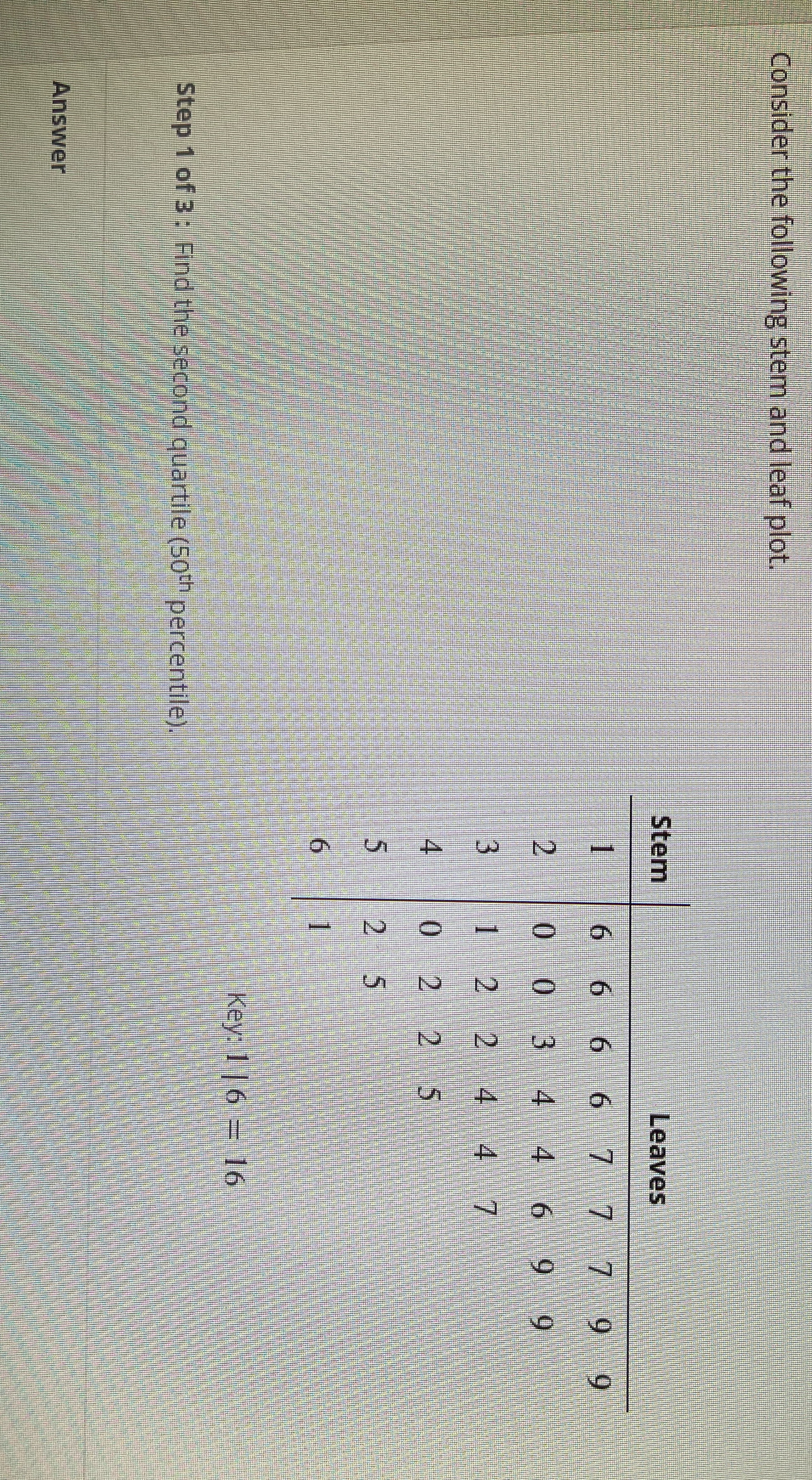 Consider the following stem and leaf plot. Stem Leaves O Key: