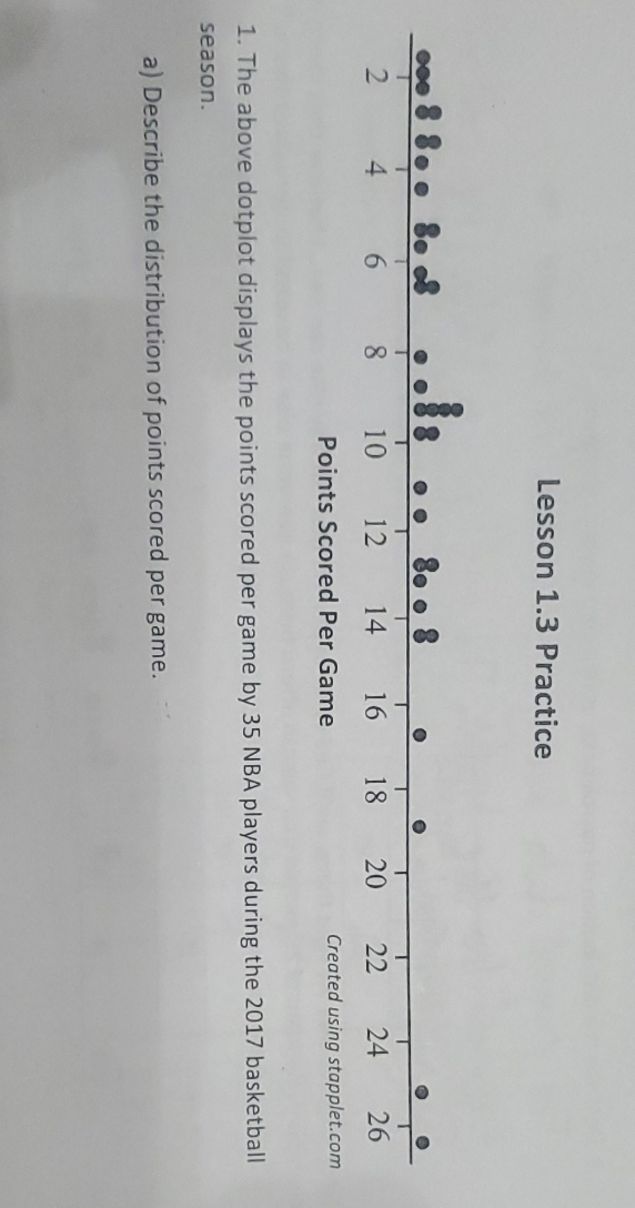it's statistics Lesson 1.3 Practice 8 80. ofs .. 80 0 8