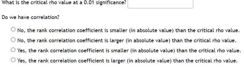 What is. the critical rho value at a 0.01 significance? What is