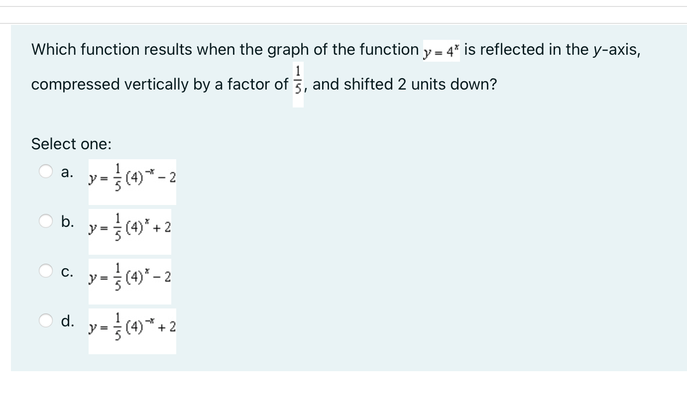 Which function results when the graph of the function y =