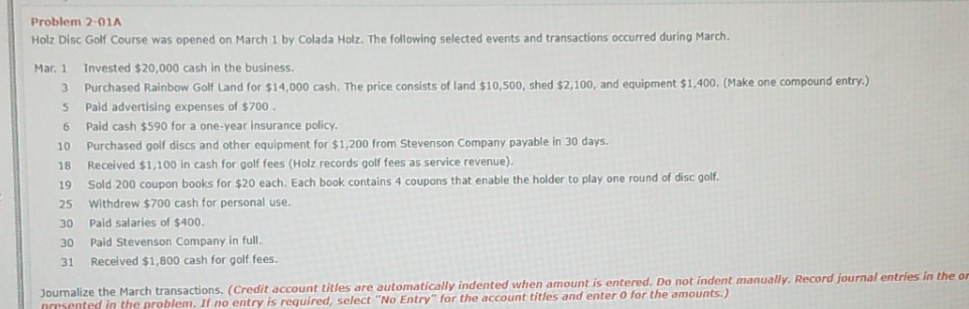 can you help me with this Problem 2-01A Holz Disc Golf Course