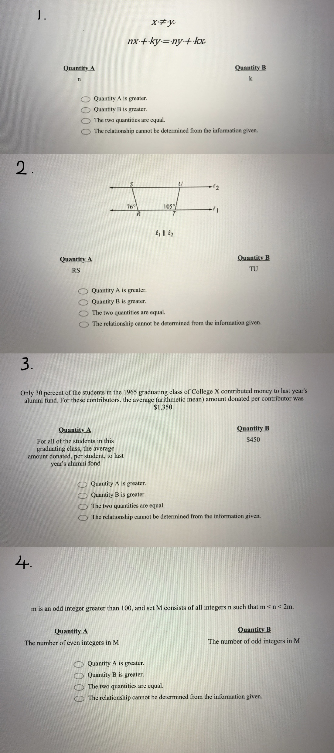 k Quantity A is greater. Quantity B is greater. The two quantities