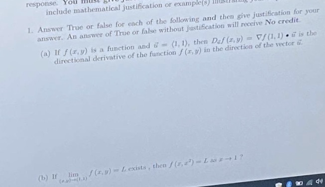 response. You must b' include mathematical justification or example(s) illustfdi! 1.