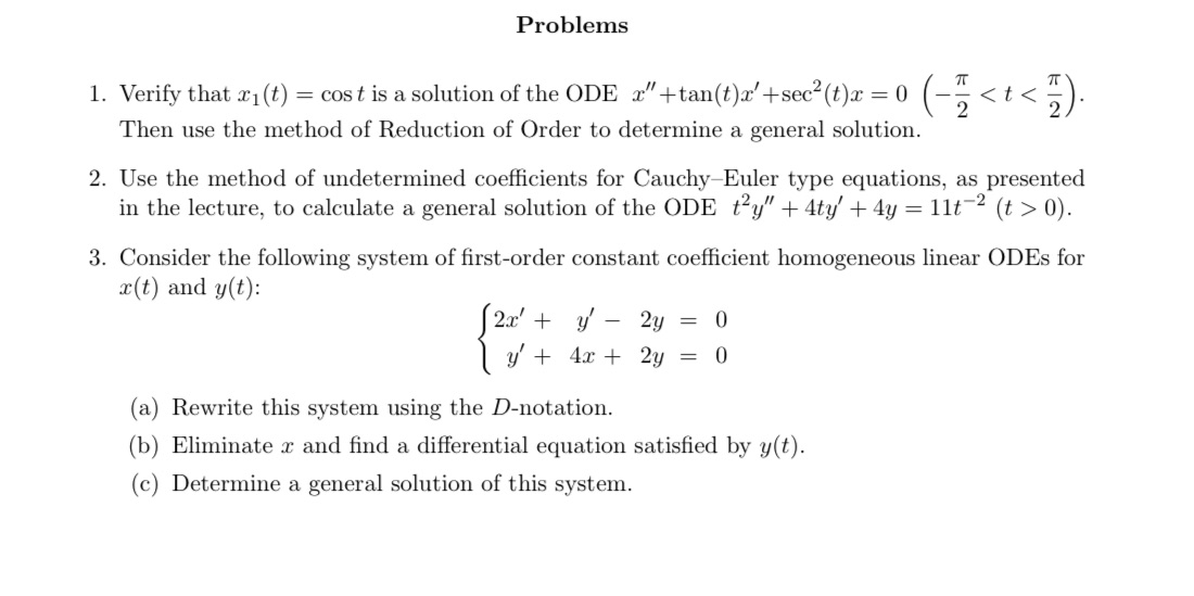Please help me and solve on paper Problems 1. Verify that x1