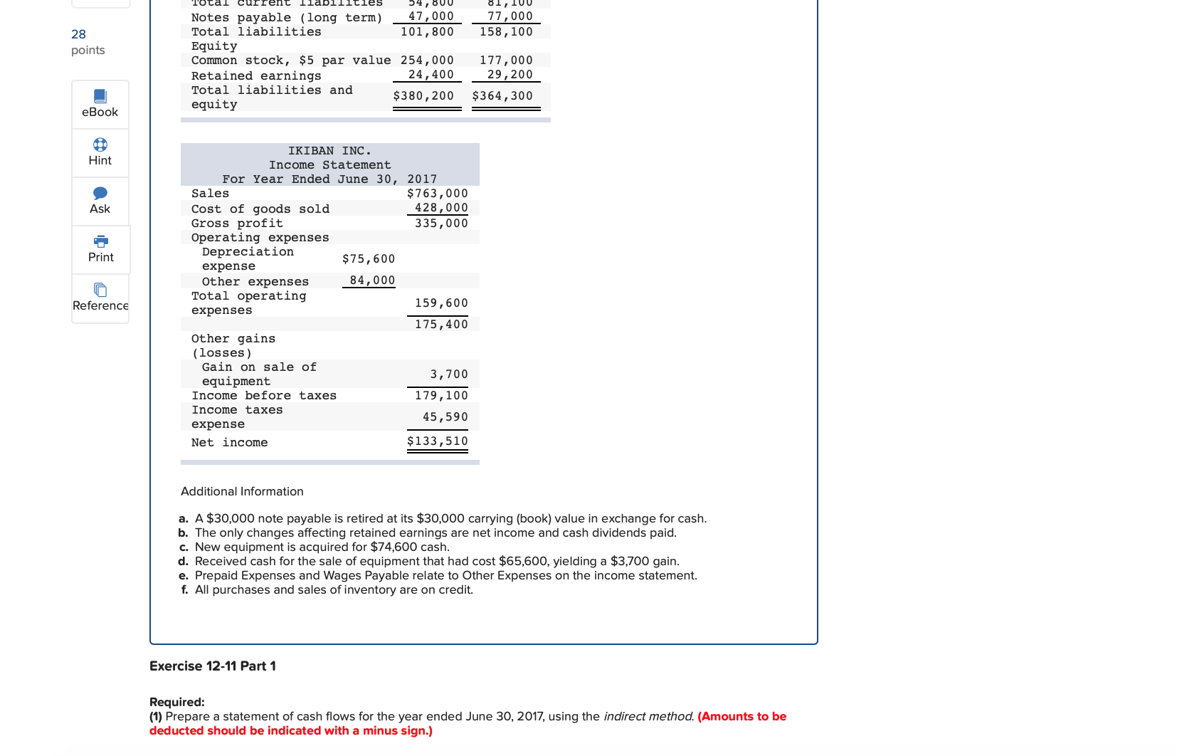 indirect method. (Amounts to be deducted should be indicated with a minus