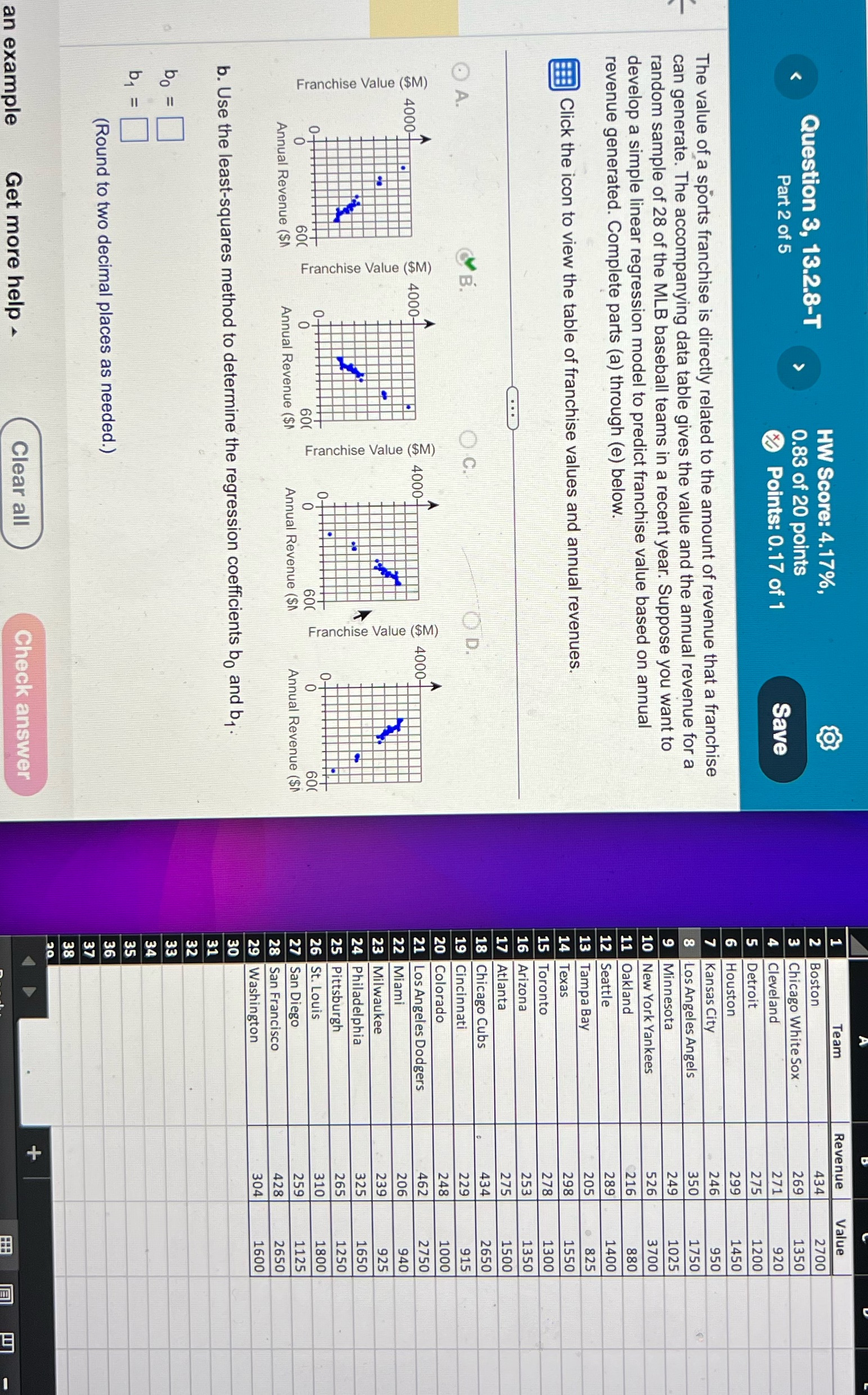 Please find B Team Value Question 3, 13.2.8-T HW Score: 4.17%, Revenue