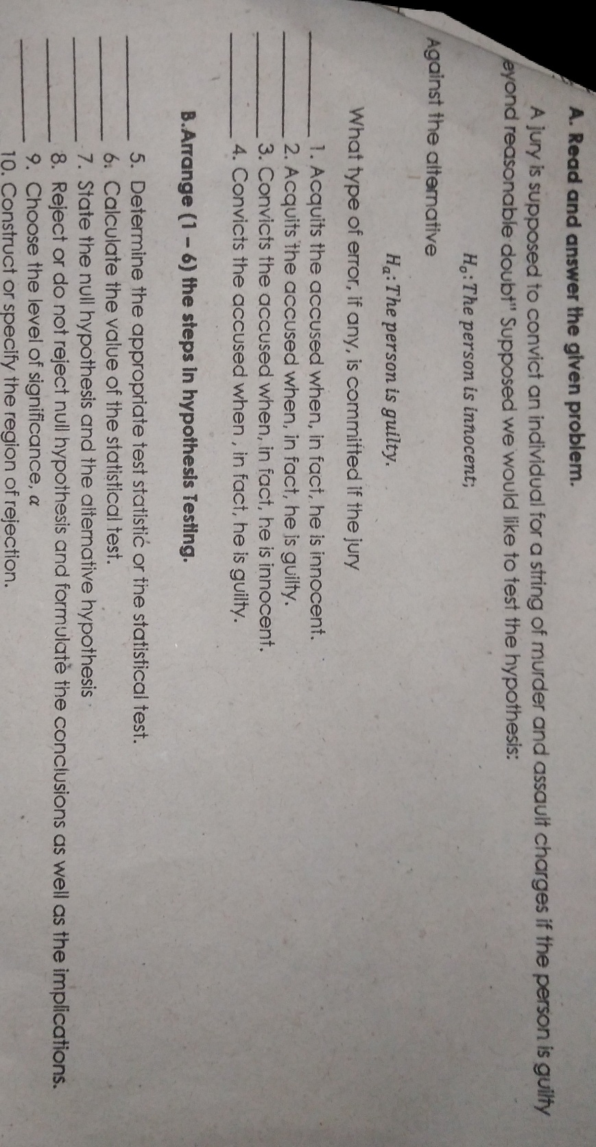 A. Read and answer the given problem. A jury is supposed