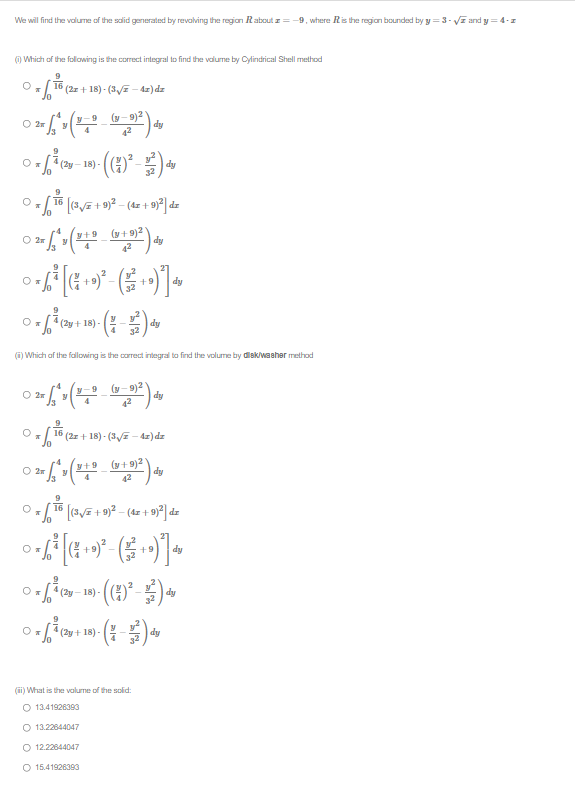correct integral to nd the volume by distriwasher method 3 O all.)10[zg
