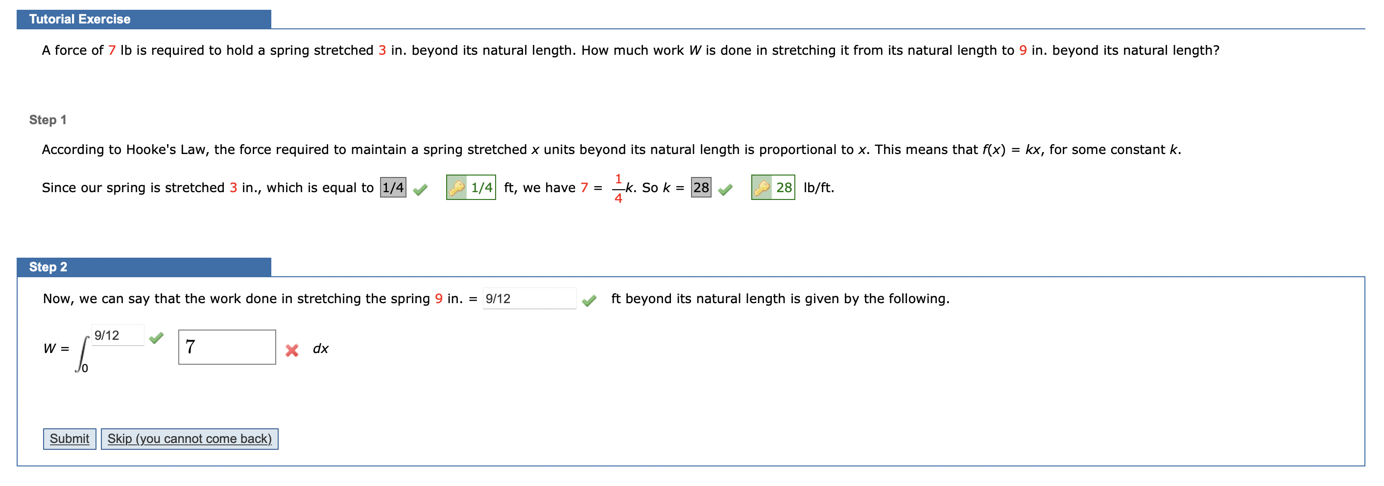 a spring stretched 3 In. beyond Its natural length. How much work