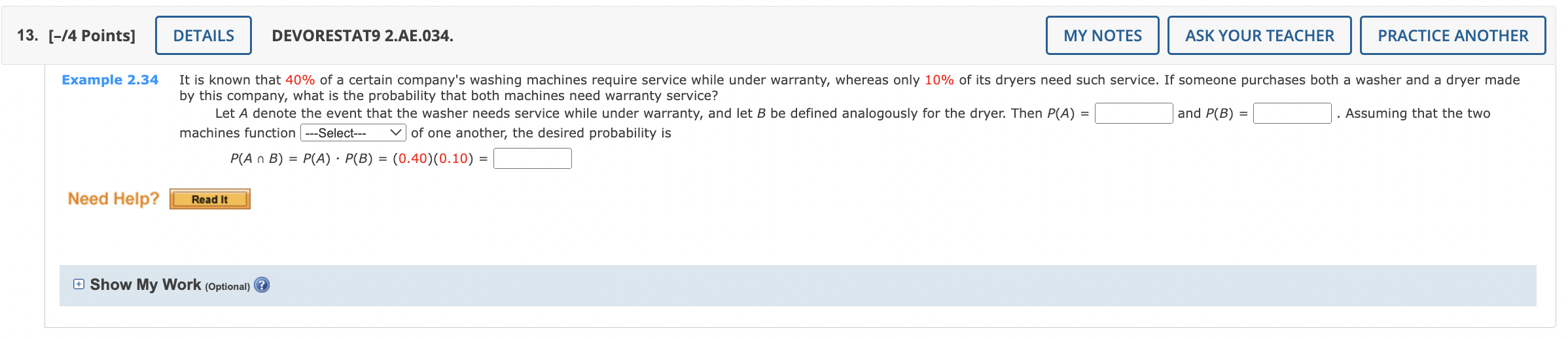 PRACTICE ANOTHER Example 2.34 It is known that 40% of a certain