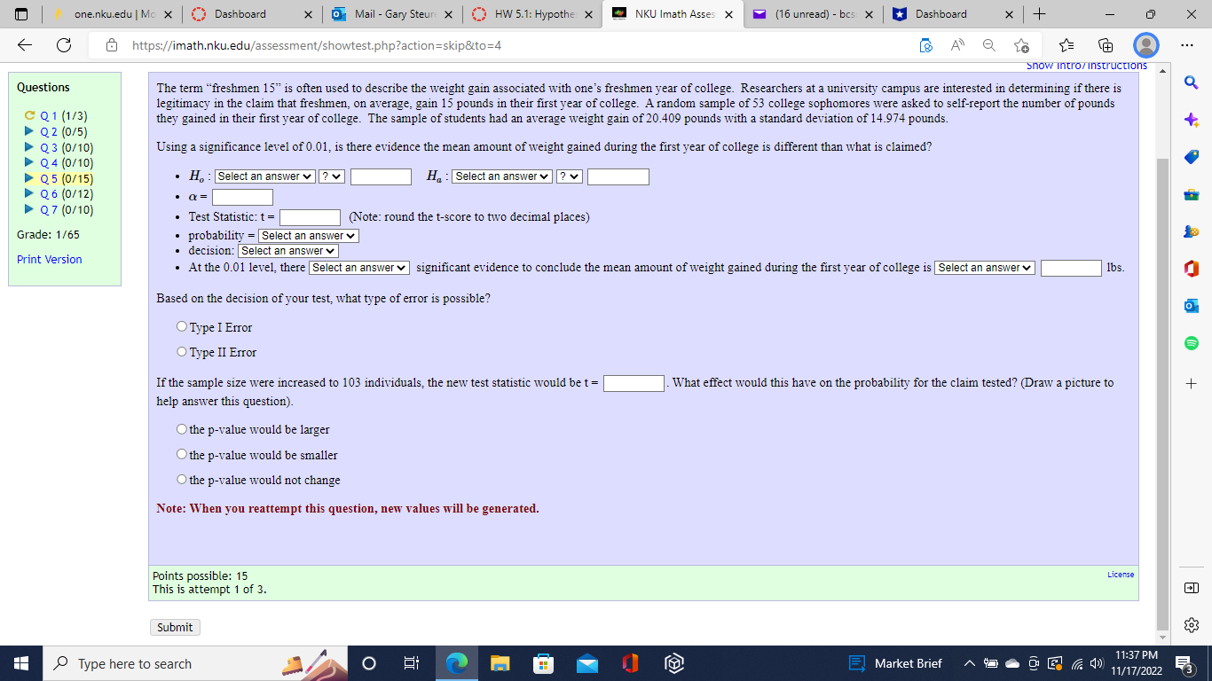  A one.nku.edu | Mo X _ Dashboard X Mail - Gary