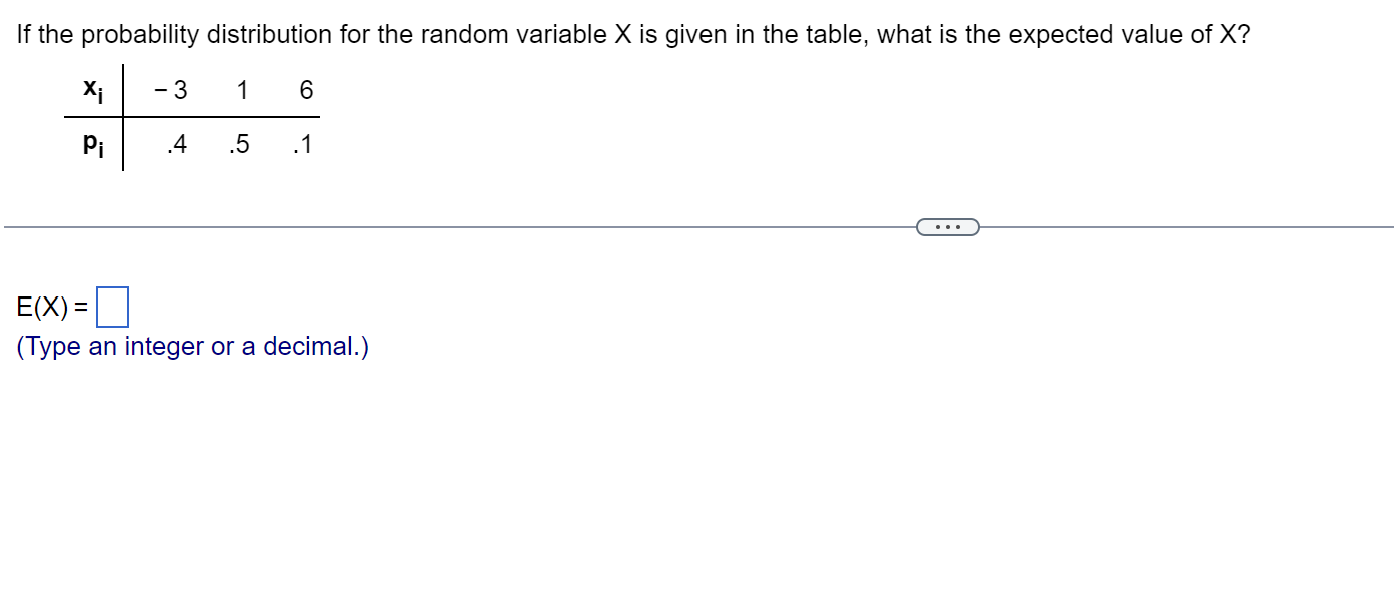 in the table, what is the expected value of X? E(X) =