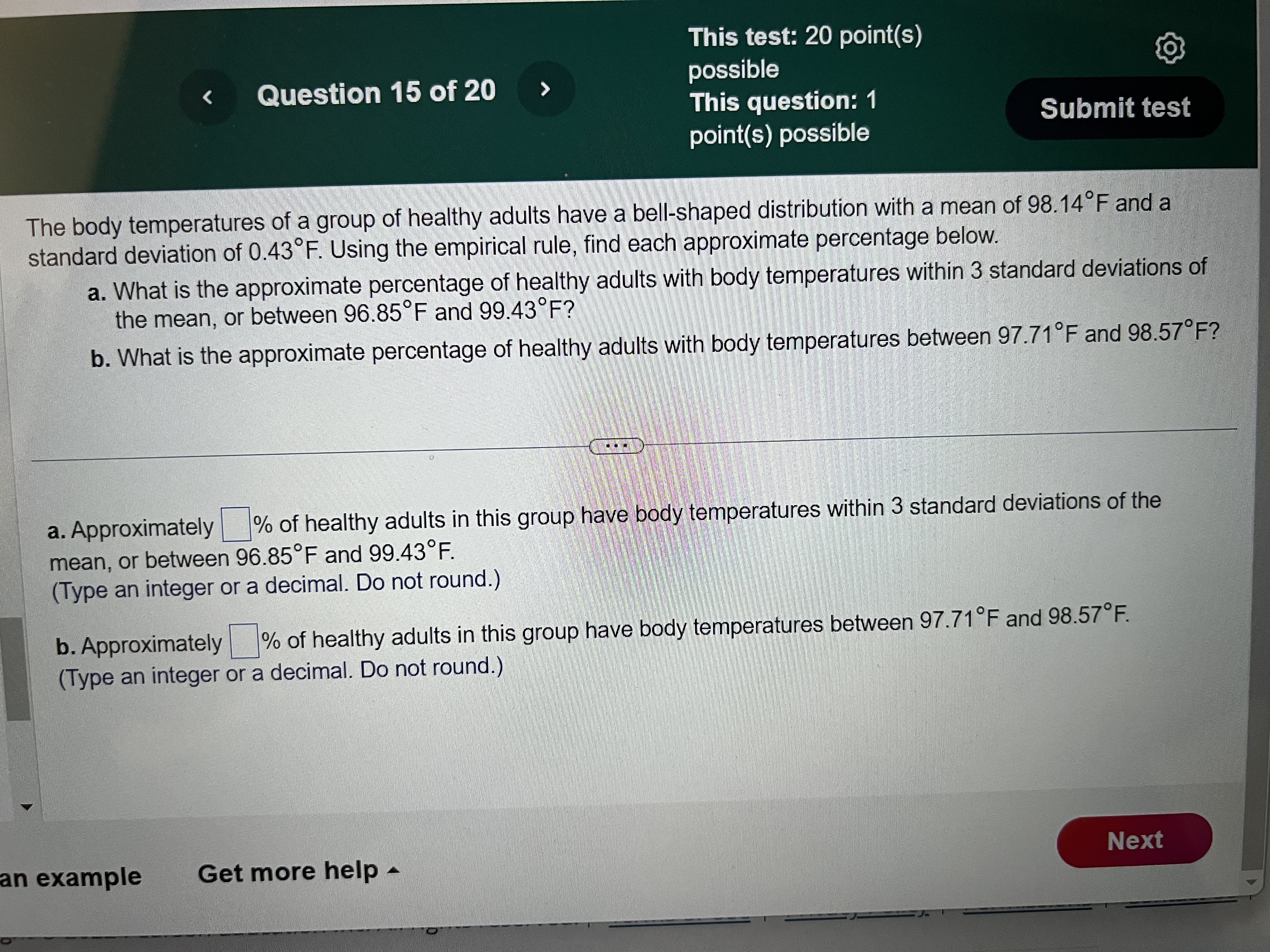 ew an example Get more help - Next 99+ wThis test: 20