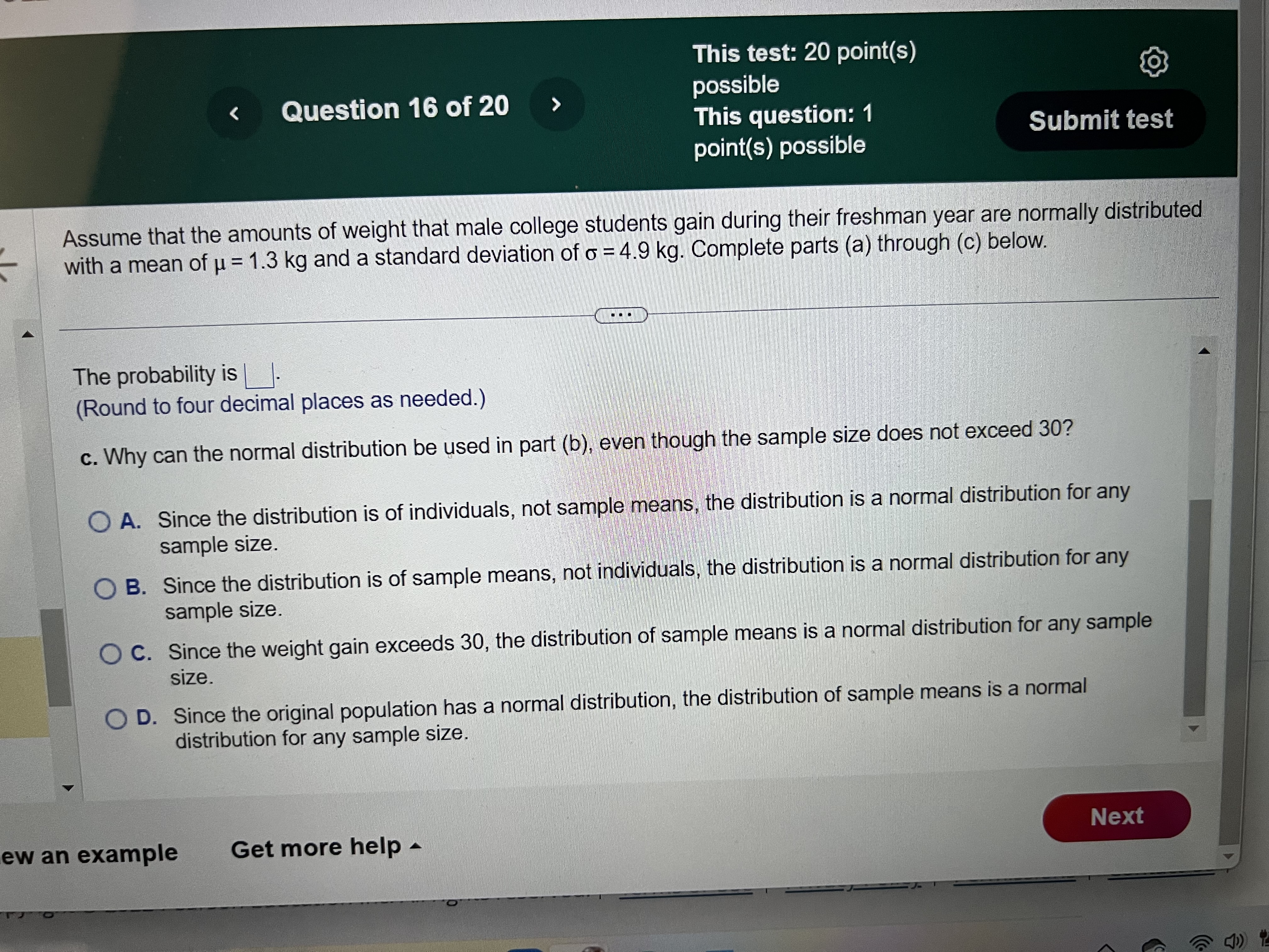point(s) Question 14 of 20 possible This question: 1 Submit test point(s)
