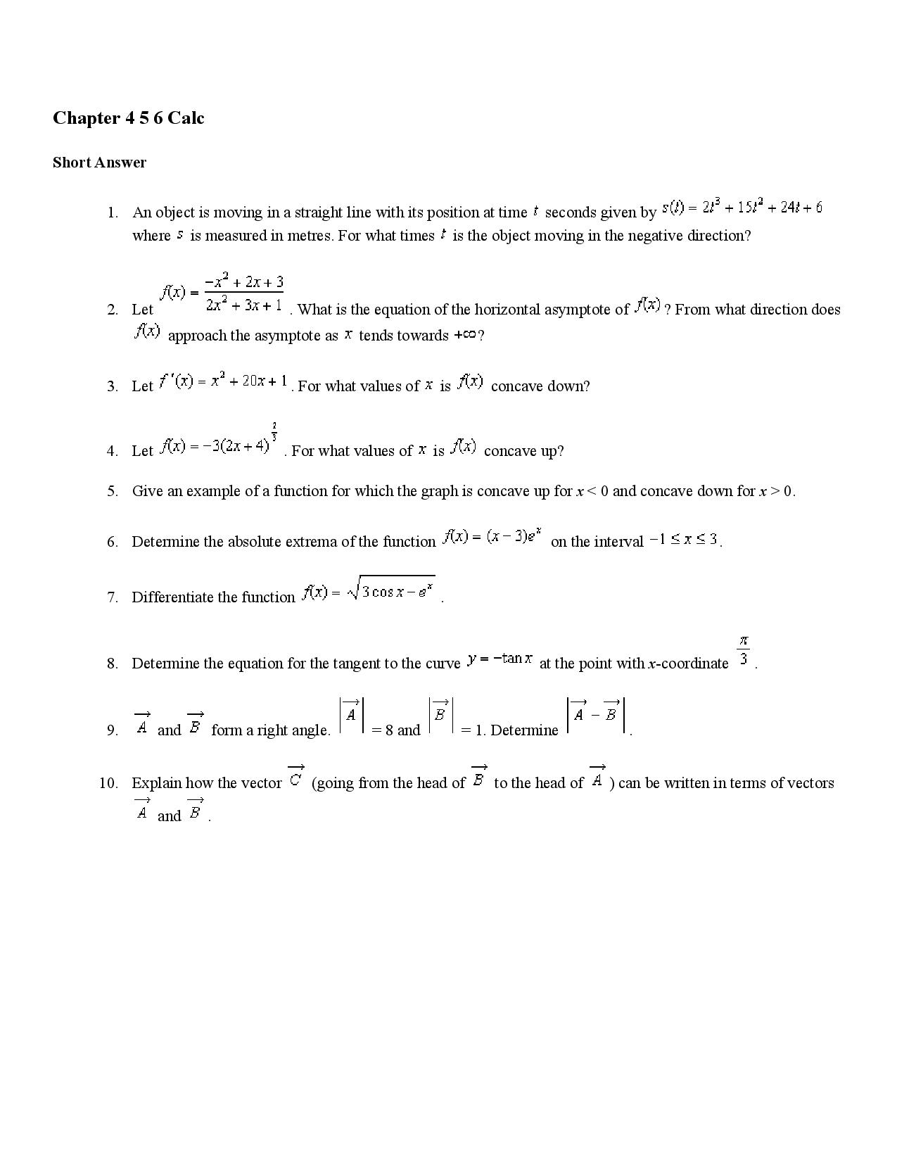  Chapter 4 5 6 Cale Short Answer 3 2 1. An