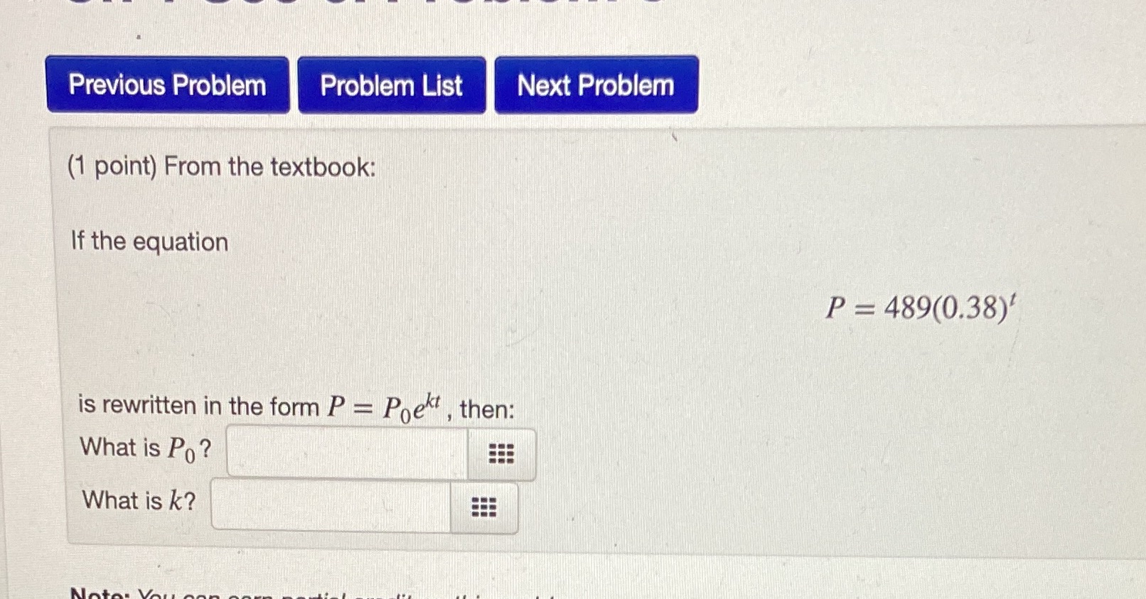 Previous Problem Problem List Next Problem (1 point) From the textbook:
