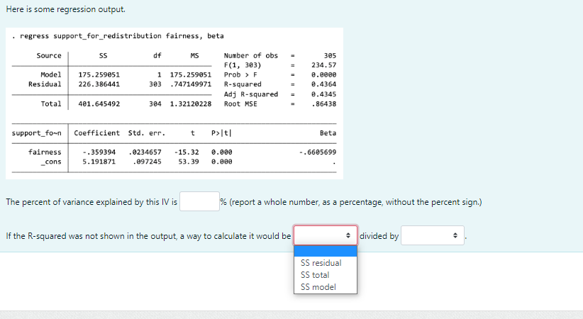 175.259051 175.259051 Prob > F Residual 226.386441 303 . 747149971 R-squared 0.