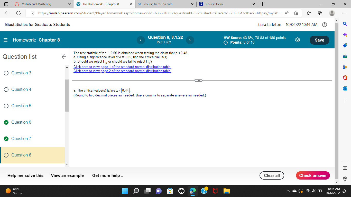  MyLab and Mastering X Do Homework - Chapter 8 X Q
