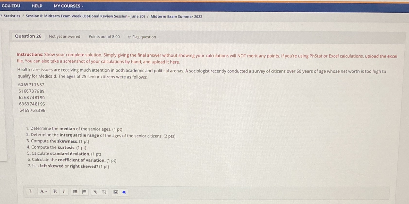 GGU.EDU HELP MY COURSES . 1 Statistics / Session 8: Midterm