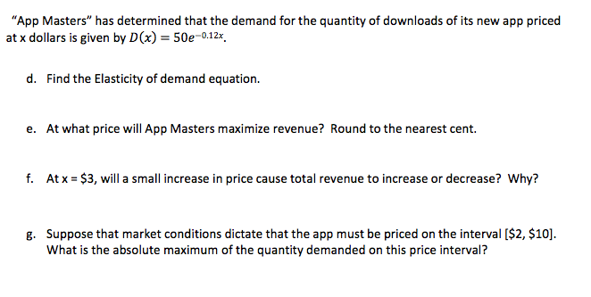 downloads of its new app priced at x dollars is given by