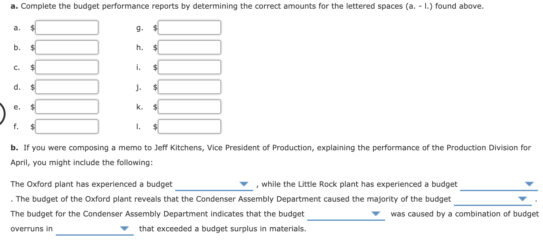 ReportVice President, Production For the Month Ended April 30 Plant Budget Actual
