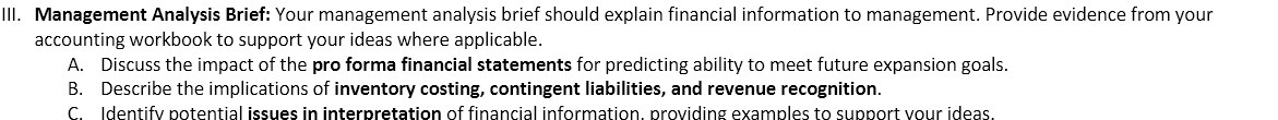 Jll. Management Analysis Brief: Your management analysis brief should explain financial