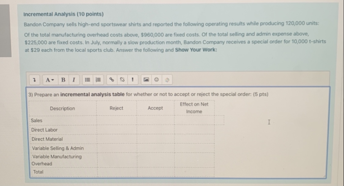 sells high-end sportswear shirts and reported the following operating results while producing